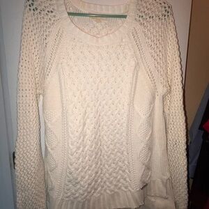 Cream Crew Neck Cable Knit Sweater